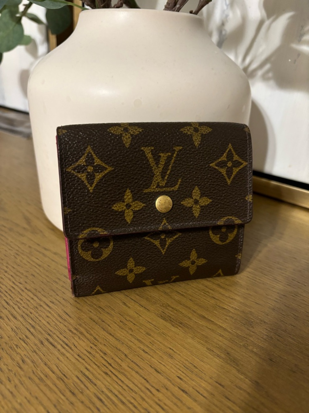 Louis Vuitton Brown Monogram Compact Wallet with Pink Trim